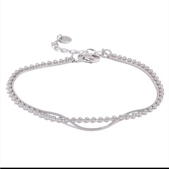 - 𝅺NEW Flat & Bead Chains Double Layer Bracelet Gold or Silver Chain Bracelet - Picture 1 of 14